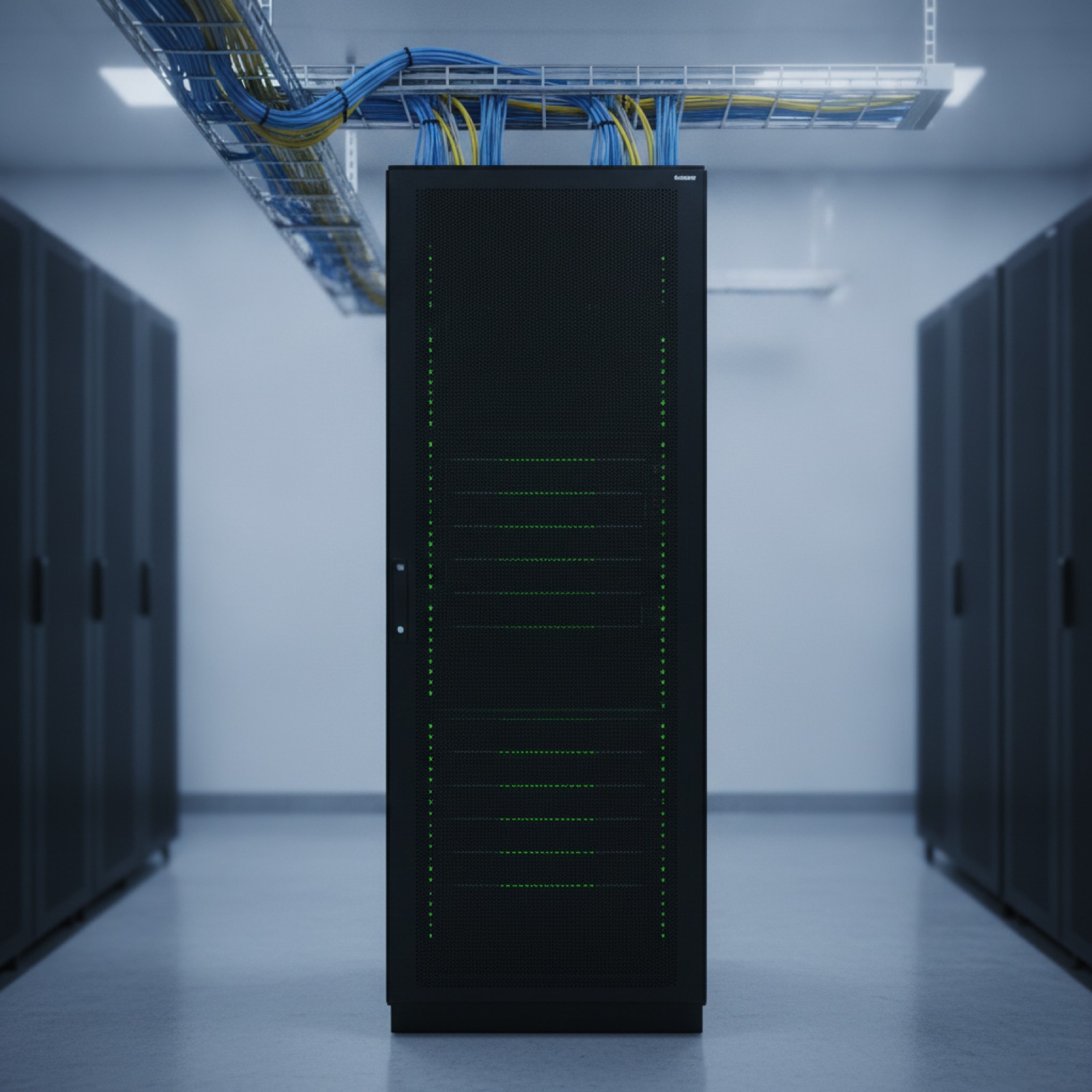 Modern enterprise server cabinet in a machine room